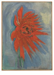 Red Chrysanthemum on Blue Background by Piet Mondrian
