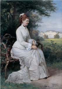 Portrait of Princess Emma von Waldeck-Pyrmont Seated on a Bench in the Park of the Palace Het Loo by Piet Schipperus