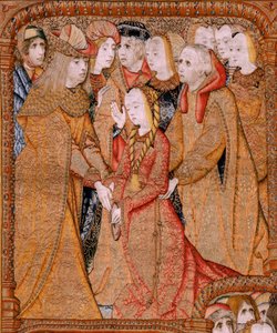 Flemish tapestry. Series Triumphs of the Mother or Paños de Oro. God send the Arcangel Gabriel. First tapestry in the series. Model Colin de Cooter(?). Manufacture Pieter van Aelst (or van Edingen), Brussels. Ca1500-1502
