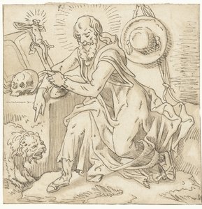 Saint Jerome Seated by a Crucifix, Book, and Skull by Pieter Aertsen (workshop of)