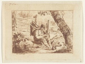 Man sitting with a basket on his back by Pieter Barbiers (IV)