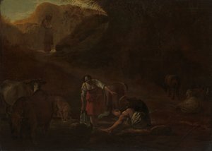 A Shepherd and Washerwomen at a Spring by Pieter Bodding van Laer