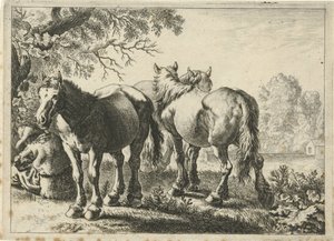 Three Horses and a Farmer by Pieter Bodding van Laer