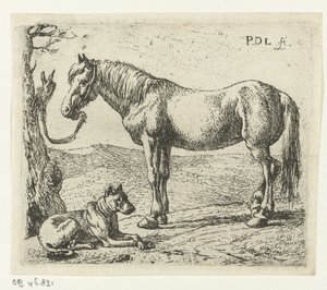 Horse and Dog in a Meadow (series title: Horses) by Pieter Bodding van Laer