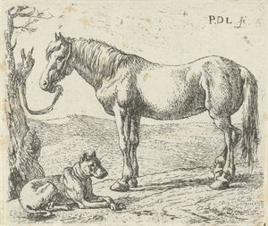 Horse and Dog in a Meadow by Pieter Bodding van Laer