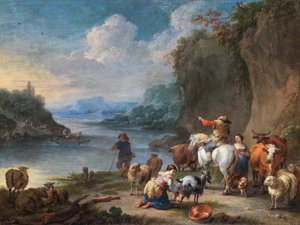 Drovers and Their Herd Resting Beside a River by Pieter Bout