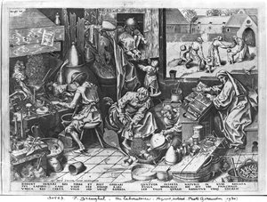 The Alchemist at work, engraved by Hieronymus Cock