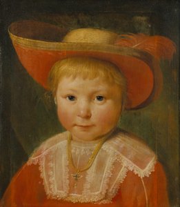 Portrait of a Child with a Red Lined Straw Hat by Pieter Claesz Soutman