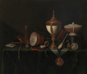 Still Life with Ostrich Egg Cup and the Whitfield Heirlooms by Pieter Gerritsz van Roestraeten
