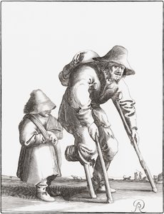 Crippled beggar with child by Pieter Jansz (after) Quast
