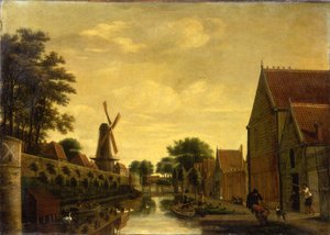 A Canal by a Town Wall with Labourers Unloading Timber, c.1650