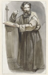 Standing Cleric by Lectern with Crucifix and Bible by Pieter Marinus van de Laar (attributed to)