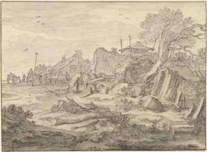 A Farmyard with Men Repairing a Wheel by Pieter Molijn