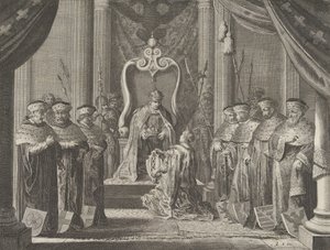 Plate 8: Emperor Maximilian II granting a crown to the coat of arms of Amsterdam by Pieter Nolpe