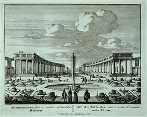 Classical amphitheatre in a garden, from 