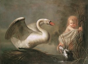 A Swan guarding its Nest from a Child and a Spaniel by Pieter Snyers
