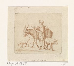 Shepherdess with Mule, Sheep and Dog