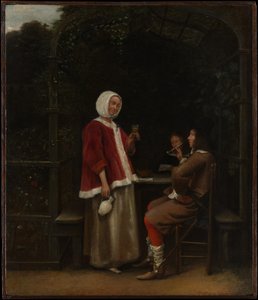 A Woman and Two Men in an Arbor by Pieter de Hooch