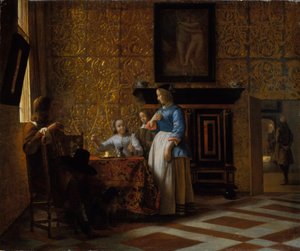 Leisure time in an elegant Setting by Pieter de Hooch
