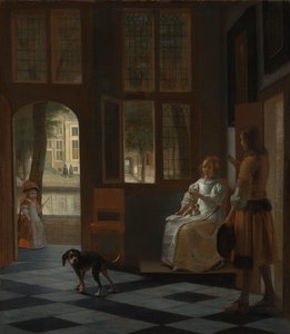 Man Handing a Letter to a Woman in the Entrance Hall of a House by Pieter de Hooch