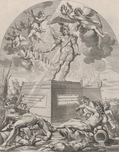 Ferdinand as Mars, standing on a pedestal, from Guillielmus Becanus