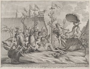 Philip of Spain as Neptune, riding in a chariot drawn by two sea horses, from Gu...