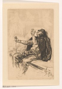 Drinking man with walking stick