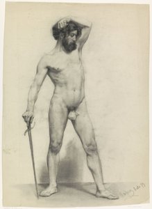 Standing Male Nude with Sword, Facing Right by Pieter de Josselin