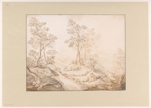 Tree-Rich Landscape with Woman, Man, and a Farmer by Pieter de Porck