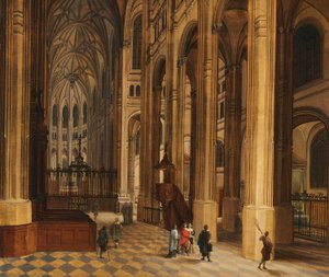 Church interior (View into the choir of St. Eustache, Paris) by Pieter the Younger Neeffs
