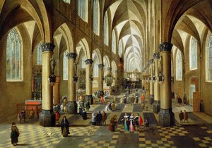 Figures gathered in a Church Interior, 17th century