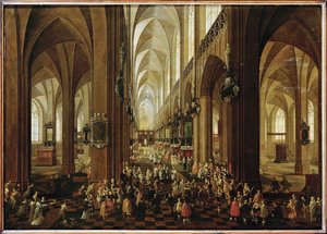 Interior of Notre Dame of Antwerp, Archduke Leopold Wilhelm Received by the Chapter