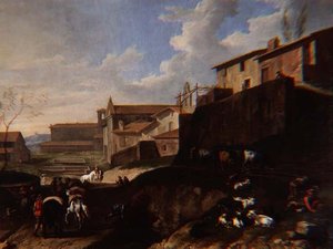 Capriccio View with Churches, Cottages and Travellers