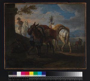 Mules halting by the wayside, before 1720
