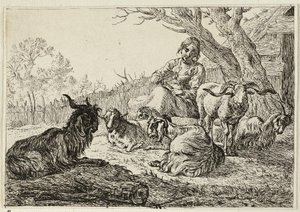 Shepherdess among Goats and Sheep by Pieter van Laer