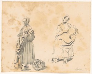 Two Studies of a Standing Woman with Basket