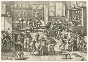 Barbers and Surgeons Shop (Apenspel series) by Pieter van der Borcht (I)