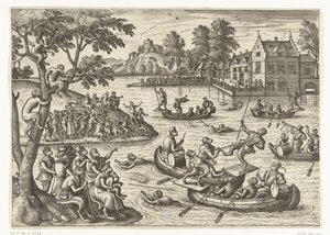 Jousting on the Water (series title: Monkey Games) by Pieter van der Borcht (I)