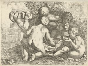Bacchanal with Five Putti by Pieter van der Plas (II)