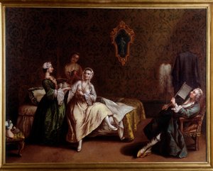 The awakening of the lady by Pietro (after) Longhi