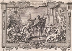 Annibale Carracci Introduces Painting to Apollo and Minerva, 1674 by Pietro Aquila