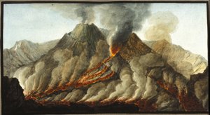 The erupting Vesuvius (gouache by Pierre Fabris at the request of Sir William Hamilton)