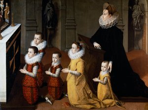 Portrait of Chiara Albini Petrozzani with Their Children in Prayer
