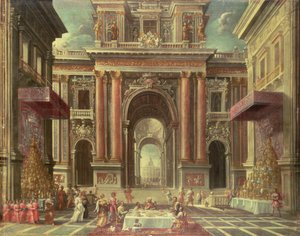 Magnificent Feast in the Courtyard of a Baroque Palace by Pietro Francesco Garoli