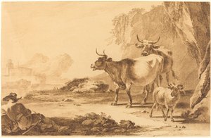 Landscape with Cattle, a Goat, and a Resting Shepherd by Pietro Giacomo Palmieri