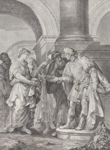Daniel argues with the elders while Susanna stands at left by Pietro Monaco