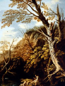 A Wooded Landscape with a Hermit by Pietro Montanini