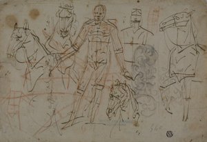Sketches of Men, Horses, and Decorative Design