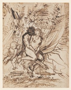 Pan Embracing Venus Watched by Cupid by Pietro Testa