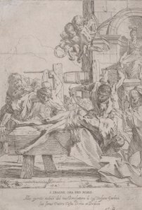 The martyrdom of Saint Erasmus who is prostrate having in innards removed, two putti a... by Pietro Testa